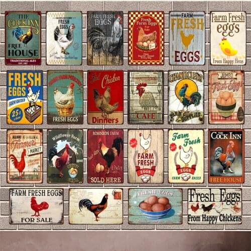 [ Kelly66 ] Fresh Eggs From Happy Chickens Tin Vintage Metal Sign Poster Home Decor Bar Wall Art Painting 20*30 CM Size y-1435