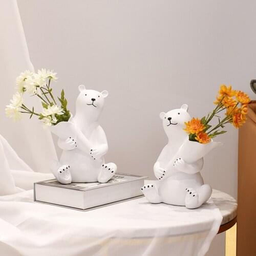 Cute Bear Ceramic Vase Cute Room Decoration Flower Vase Wedding Gifts Dining Table Decor Vases With Aritcifical Flower Vasos