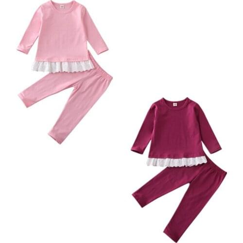 2PCS Toddler Girl Clothes 2020 Kids Baby Girl Cotton Clothes Long Sleeve Lace UP T-shirt Top +Pants Outfit Sets Tracksuit