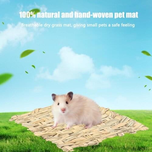 Rabbit Grass Chew Mat Hand Woven Straw Mat Water Bamboo Hamster Guinea Pig Rectangular Pad For Small Pets Cage Accessories