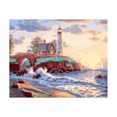 Lighthouse at dawn Canvas Painting By Numbers Drawing Coloring By Numbers Oil Painting Drawing Calligraphy Pictures DIY