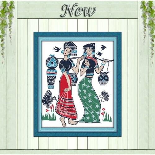 Minority young girls beauty decor paintings counted printed on canvas DMC 11CT 14CT kits Cross Stitch embroidery needlework Sets