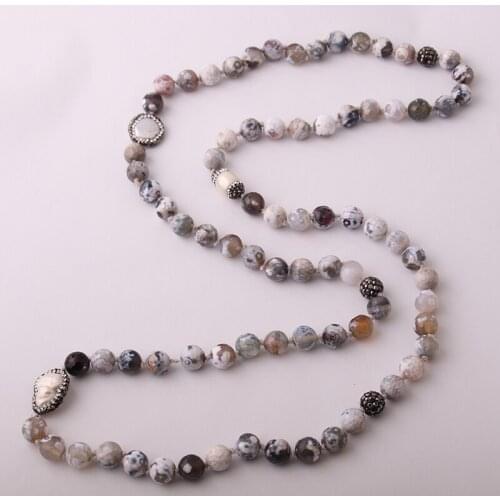 Fashion Knotted 10mm Natural S Handmake Black Crystal Paved Pearl Charm Necklace