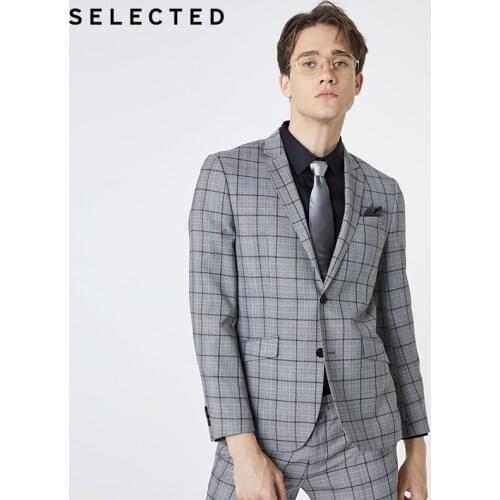 SELECTED Mens Wool Plaid Business Suit Jacket | 41935Z506