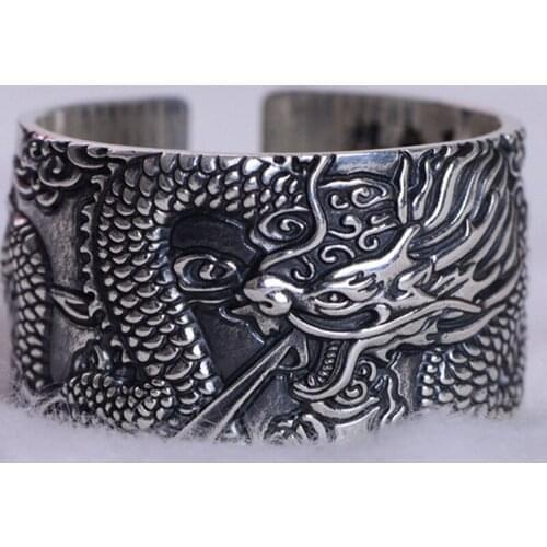 999 STERLING SILVER VINTAGE dragon Heart Sutra RING jewelry For Men and Women A2697
