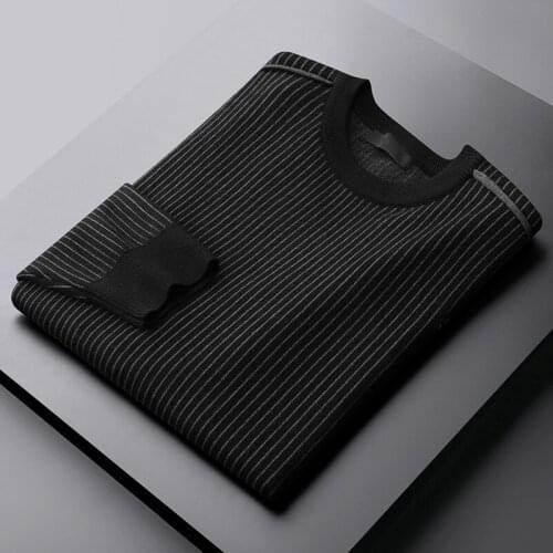 Classic Autumn Winter Male Sweaters High Quality Round Collar Casual Pinstripe Mens Sweaters Fashion Fit Man Sweaters 4XL