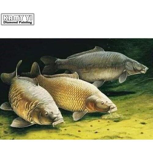 New 5D Diy Diamond Painting Cross Stitch Three Carp Mosaic Kits Big Fish Diamond Embroidery Crafts Home Decor XY25