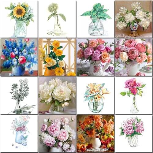 Vase Diy Oil Paint By Number Set Flower Picture By Numbers On Canvas Adults Acrylic Paint Coloring HandPaint For Home Decoration