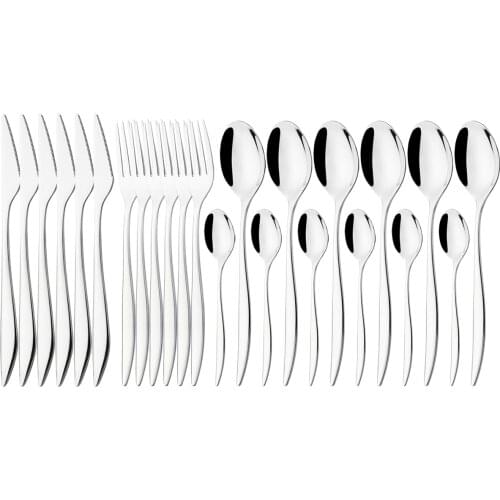 6Pcs Silver Flatware Tableware Set 304 Stainless Steel Cutlery Set Steak Knives Fork Tea Spoon Dinnerware Set Kitchen Silverware