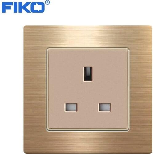 FIKO 13A UK standard wall socket ,stainless steel panel material British outlet, 86mm *86mm white/black/gold/sliver wall socket