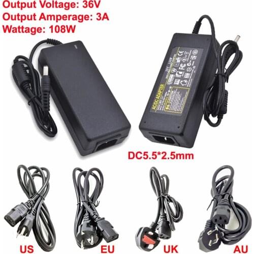 Desktop Power Adapter Supply Transformer 110V-240V To DC 36V 3A 108W 5.5x2.5mm Connector Include US/EU/UK/AU Plug