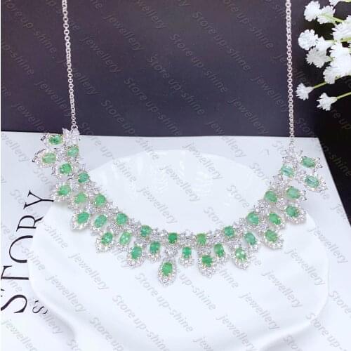 Natural Emerald Necklace 925 Silver Womens Necklace Super Shiny Luxury Atmospheric Banquet Essential Jewelry