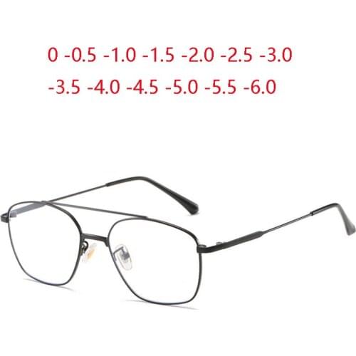 Double Beam Anti-blue Light Nearsighted Glasses Women Retro Metal Square Diopter Eyeglasses Prescription 0 -0.5 -0.75 To -6.0