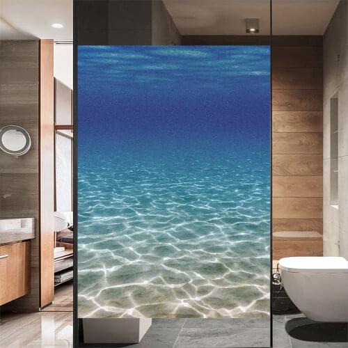 Window Film Privacy Ocean Non Adhesive Glass Sticker Sun Protection Heat Control Window Coverings for Homedecor
