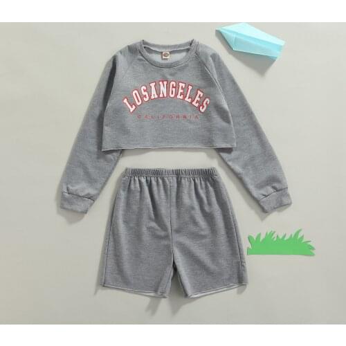 Autumn 2021 Kids Girls Outfit Letter Print Pattern O-neck Pullover Pants 2Pcs Childrens Girl Sets