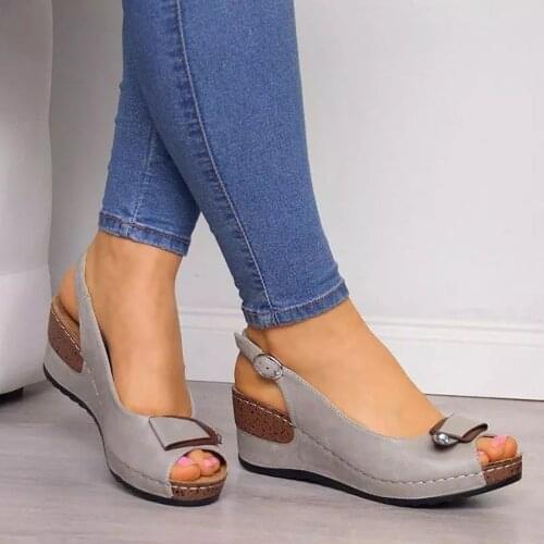 Rome Casual Sandals Women Wedges Sandals Pumps Ankle Buckle Open Toe Fish Mouth Med Summer Women Shoes Fashion 2019 Wedges Shoes