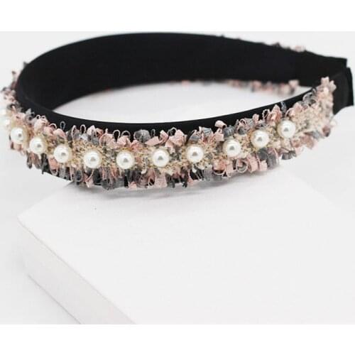 The New Lace Cloth Art Hairband Temperament Wild Pearl Head Wrap Europe And America Popular Head Bands For Women