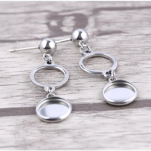 Reidgaller 5pairs stainless steel earring base blanks 10mm cabochon setting trays diy post earrings components findings