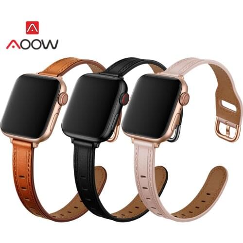 Slim Genuine Cow Leather Strap for Apple Watch 6 5 4 SE 38mm 42mm 40mm 44mm Pin Buckle Quality Replacement Wrist Band iwatch 3 2