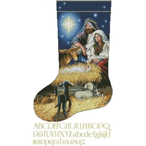 Christmas Holy Night Stockings Art Cross Stitch Kits Crafts Top Quality Embroidery Needlework DIY 14CT Unprinted Decor Handmade