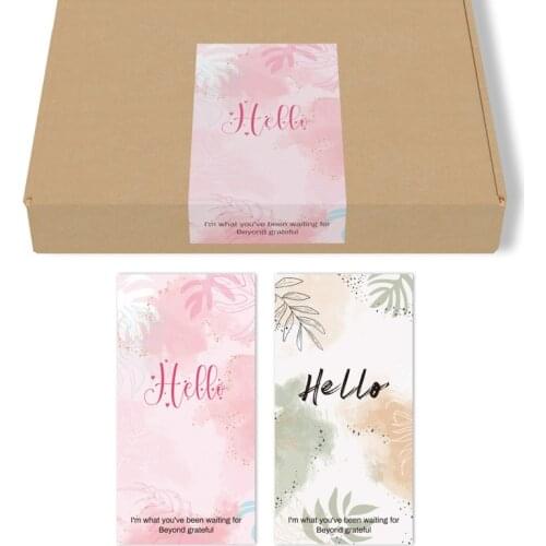 Pink Leaf Rectangle Sticker Gift Box Sealed Sticker Coated Paper Label Wedding Baking Packaging Decoration 50pcs