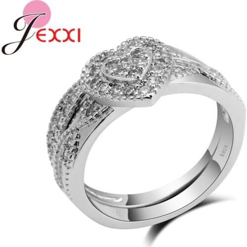 Heart Shaped Silver Rings For Girl Lady 925 Sterling Silver Rings For Women With Small Stones Wedding Rings Engagement