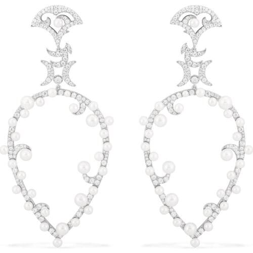 Sterling silver September new star and moon earrings pearl moon cross flower earrings ear bone clip popular in Korea