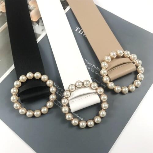 Pearl belt plus size ladies waist belts for women no pin black jeans cinturon mujer Korean cute dress waistband accessory 2020