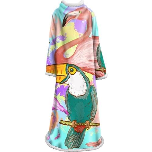 Sleeve Blankets Warmth Soft Plush Beautiful Pink Flamingo Beach Sea Sofa Throw a Blanket Thick Thin Cobertor Plaid With Sleeve