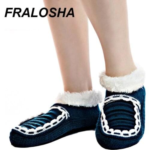 Fralosha Warm At Home Women Wool Slippers Cotton Shoes Plush Female Floor Shoes Bow-knot Fleece Indoor Shoes Woman Home Slippers