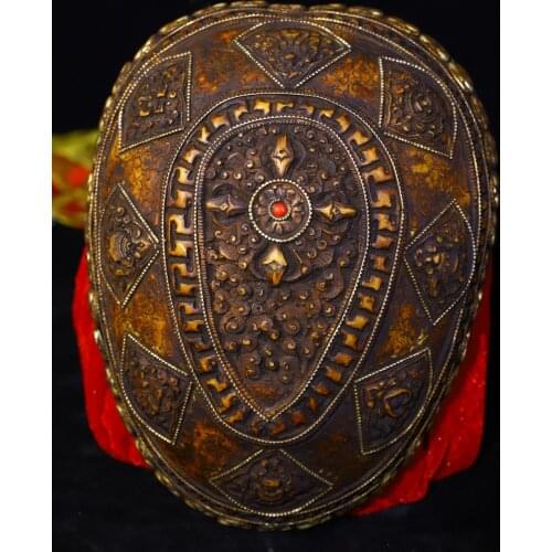 7"Tibet temple Tibetan silver mosaic Skull Filigree Gem Dzi Bead eight treasures Kapala Cup Gabala Bowl Town House Exorcism