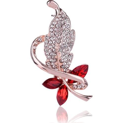 TODOX Women Rhinestone leaf Brooches man crystal exquisite beauty leaf coat pins garment accessory activity party Fashion new