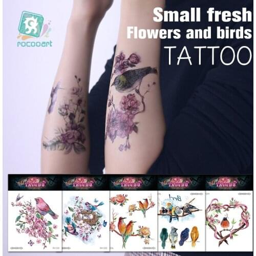 Rocooart Temporary Tattoo Stickers Flowers Birds Waterproof Tattoos For Women Sexy Arm Chest Body Art Hand Foot For Girl Female