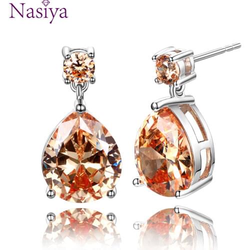 Nasiya High quality silver 925 jewelry Citrine water drop earrings for women Earring with golden yellow stone Anniverary gift