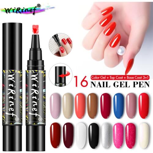 WiRinef One Step Nail Gel Polish Pen UV 3 In 1 Gel Pen Varnish Gel Lacquer Nail Art Manicure Glue 16 Colors Newest State