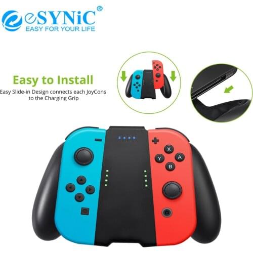 ESYNiC Charging Grip Built In 1500mAh Battery With 2 Pro Thumb Grip Caps And Type-C Charging Cable For Nintendo Switch Joy Con