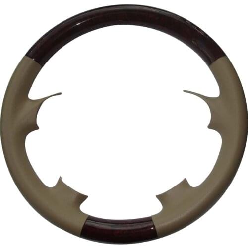 Tan Leather Brown Wood Steering Wheel Protector Cover Cap for Mercedes Benz 1998-2005 W163 ML M 270 ML320 ML350 ML430 ML500 ML55