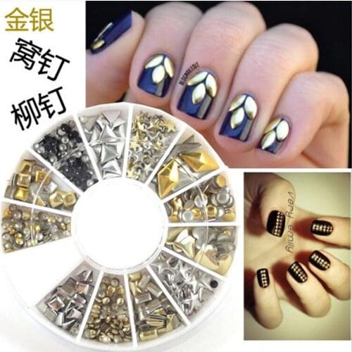 Factory sales Mix shape Metal color flatback Nail Art Rhinestons,3D Non HotFix stone diy Decorations 6