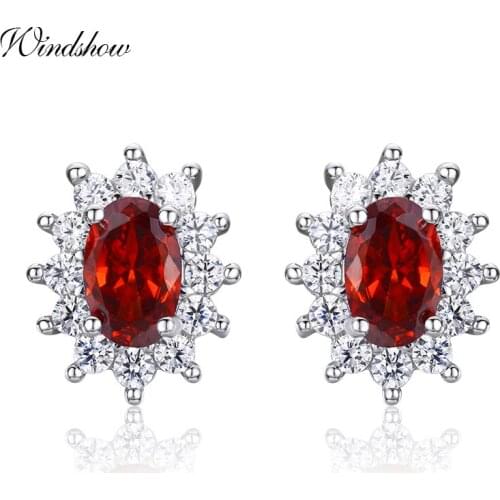 Cute Slim 925 Sterling Silver Small Oval Red CZ Stud Earrings For Women Girls Children Girls Kids Jewelry Orecchini Aros Aretes