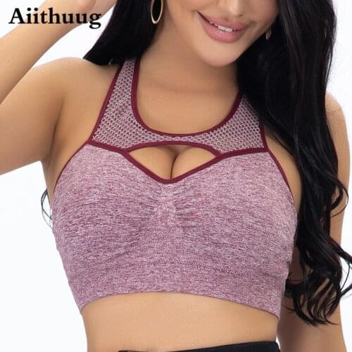 Aiithuug Womens High Impact Sports Bra Workout Crop Top High Neck Longline Sports Bra for Workout Yoga Gym Hollow Out Wireless