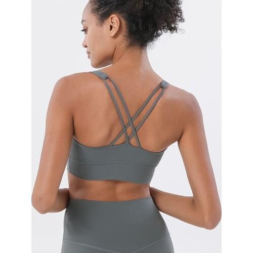 Sexy Nude Beauty Back Yoga Bra Gym Running Sports Vest Shockproof Cross Strap With Chest Pad Quick Dry Fitness Clothes For Women