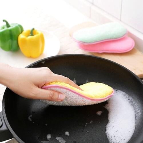 1pcs Kitchen Strong Microfiber Cleaning Sponge Dish Towel non-stick Oil Brush Dish Cloth Sponge Double-sided Washing Pot Brush