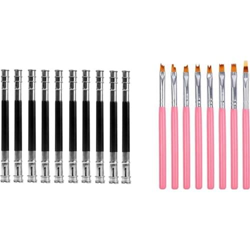 10PCS Pencil Extender Holder Adjustable Pencil Lengthener Tool with 8Pcs Color Paint Pen Set Pink Petal Pen Nail Brush