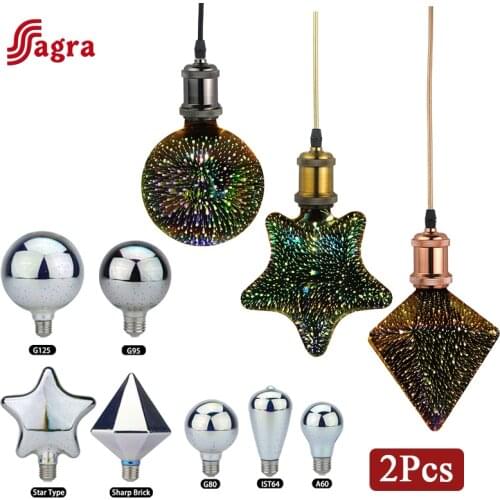 2pcs/lot Led Bulb Star Fireworks 3D E27 Vintage Edison Night Light 110V 220V A60 ST64 G80 G95 G125 Holiday Decoration Lighting