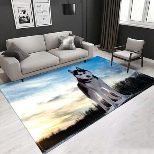 3D Wolf Floor Carpet Living Room Animal Pattern Decor Bedroom Rug Large Room Lounge Mat Soft Flannel Anti-slip Door Mat Washable