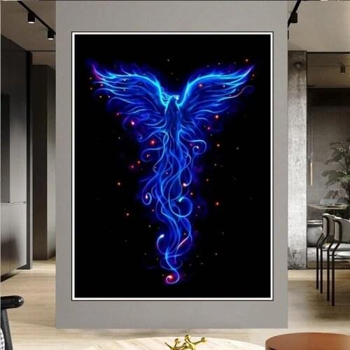 Diamond Painting Full Square Round Drill Blue Phoenix Bird Painting Rhinestone beadwork everything for diamond embroidery E1641