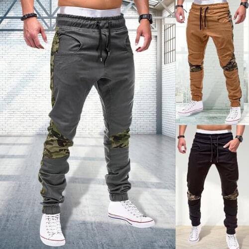 Men Camouflage Patchwork Skinny Pants Cargo Shorts Harem Sports Outdoor Gym Pants Drawstring Ankle Tied Sports Trousers Gym Pant