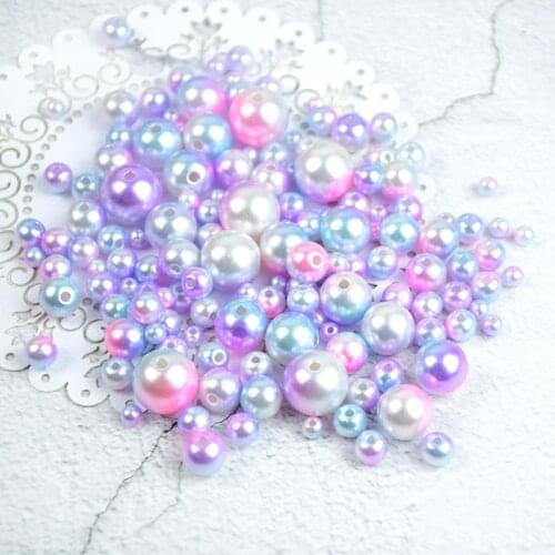 4/6/8/10/12mm Mixed Size Round Imitation Rainbow Pearl Beads For DIY Crafts Kids Mermaid Party Decor Loose Bead Jewelry Necklace