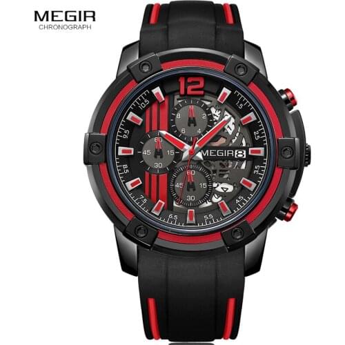 MEGIR Chronograph Mens Sport Watches with Silicone Band Big Dial Military Quartz Watch Men Clock Relogio Masculino Reloj Hombre