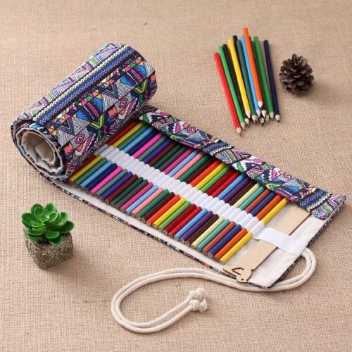 School Pencil Case National Canvas Holes Roll Up Pencil Bag Portable Pencil Box Pencilcase Curtain Pencils Beauty Escolar